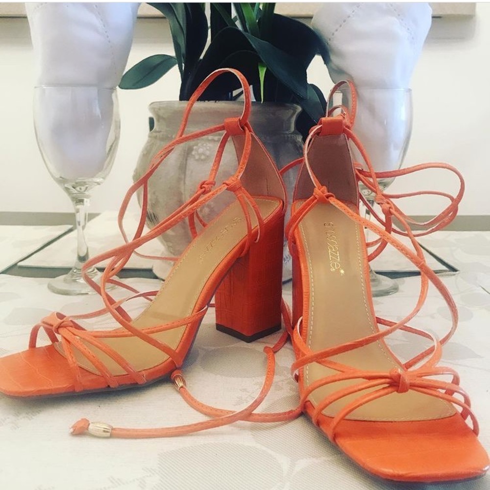 Orange heeled sandals
